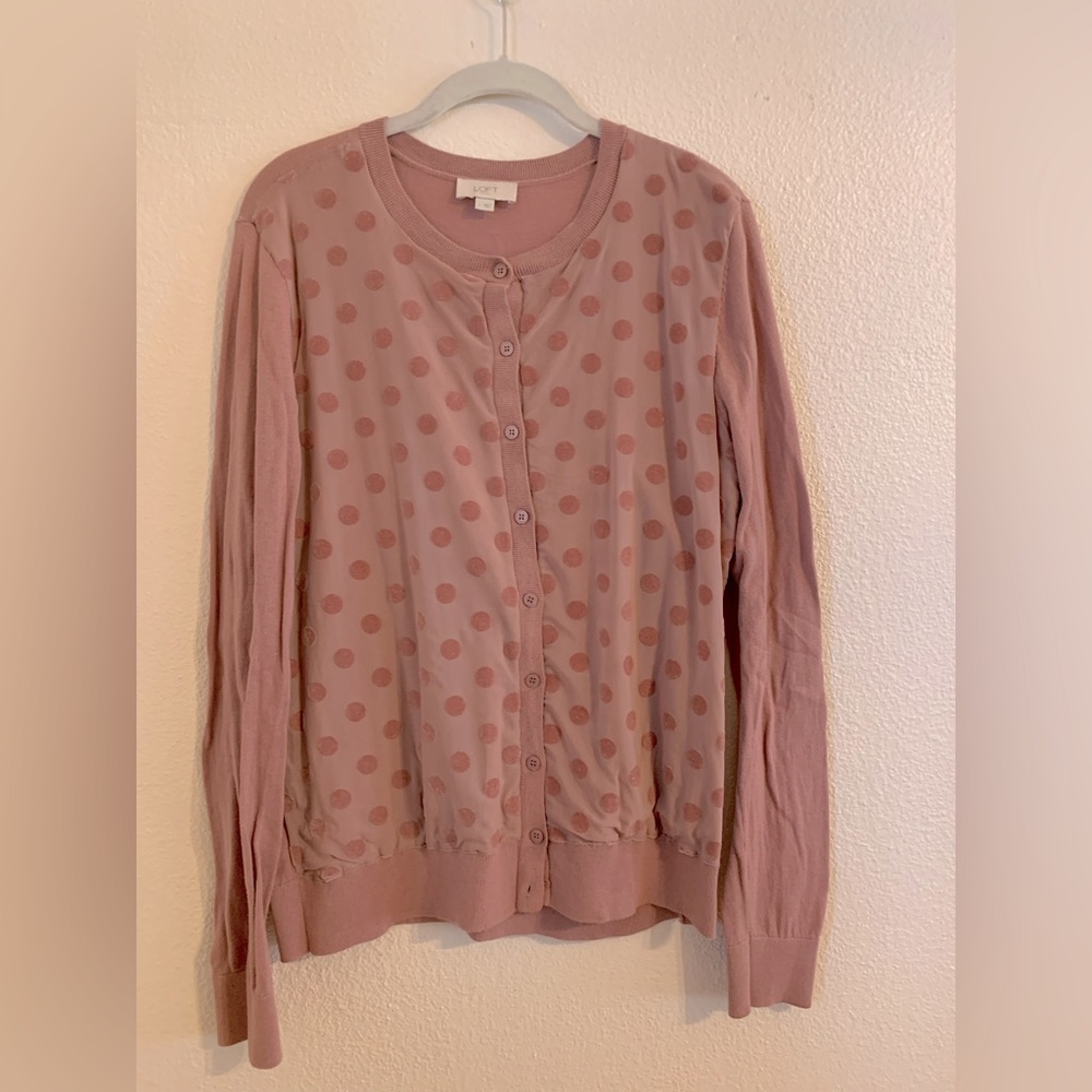 Mauve, textured polka dot cardigan Loft Outlet